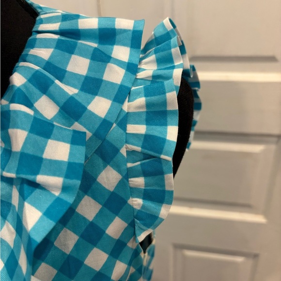 Kate Spade Blue Gingham Ruffle Tie Waist Lined Silk Designer Slimming Dress Sz 4 - Picture 6 of 11